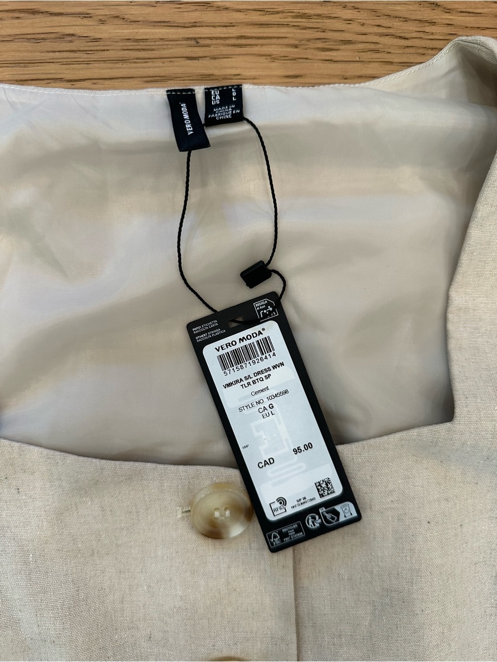 Vero Moda Neutral Beige Button-Front Mini Dress - Picture 3 of 4